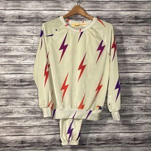 Aviator Nation Bolt Sweatsuit Womens Small Ivory Velvet 2-Piece Set